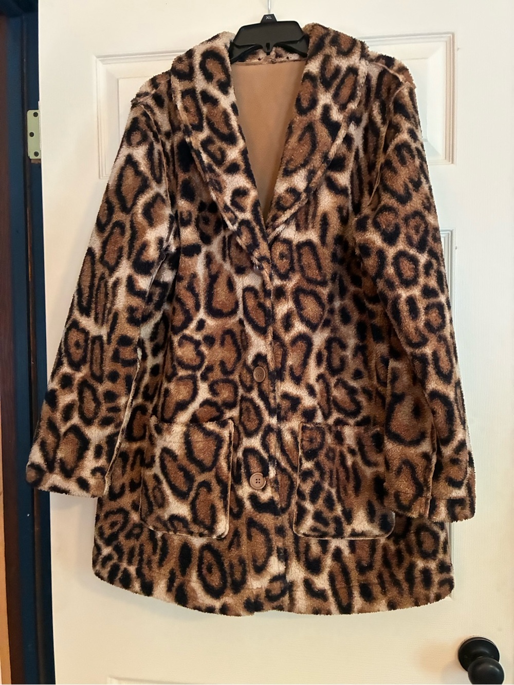 Leopard Print Teddy Coat in Brown. Reversable